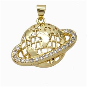 Copper Earth Pendant Micropave Zirconia Planet Gold Plated, approx 16-25mm [FN46041]