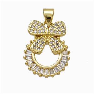Copper Bow Pendant Micropave Zirconia Gold Plated, approx 15-18mm [FN46044]