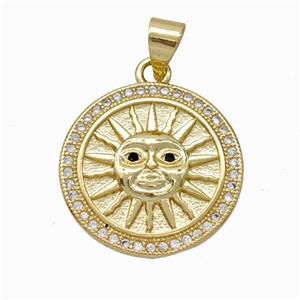Copper Sun Pendnat Micropave Zirconia Gold Plated, approx 18mm [FN46045]