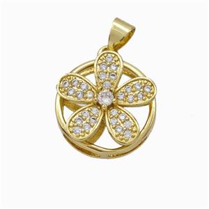 Copper Flower Pendant Micropave Zirconia Gold Plated, approx 16mm [FN46046]