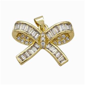 Copper Bow Pendant Micropave Zirconia Gold Plated, approx 15-23mm [FN46047]