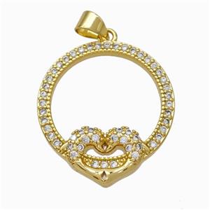 Copper Circle Pendant Pave Zirconia Heart Gold Plated, approx 23-25mm [FN46048]