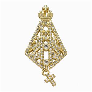 Copper Crown Pendant Micropave Zirconia Cross Gold Plated, approx 5-6mm, 18-28mm [FN46049]