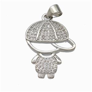 Copper Boy Kids Pendant Pave Zirconia Platinum Plated, approx 17-21mm [FN46056]