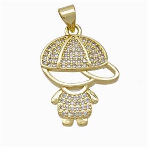 Copper Boy Kids Pendant Pave Zirconia Gold Plated, approx 17-21mm [FN46057]