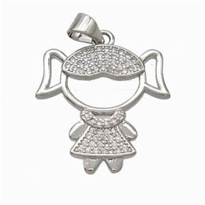 Copper Girl Kids Pendant Pave Zirconia Platinum Plated, approx 21-22mm [FN46058]