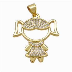 Copper Girl Kids Pendant Pave Zirconia Gold Plated, approx 21-22mm [FN46059]