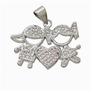 Copper Kids Pendant Pave Zirconia Platinum Plated, approx 15-22mm [FN46060]