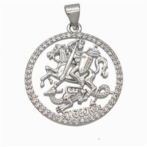 Copper Stgeorge Pendant Pave Zirconia Platinum Plated, approx 23mm [FN46064]