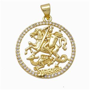 Copper Stgeorge Pendant Pave Zirconia Gold Plated, approx 23mm [FN46065]