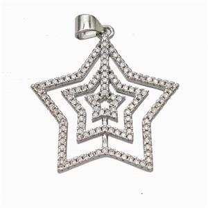 Copper Star Pendant Micropave Zirconia Platinum Plated, approx 26mm [FN46066]