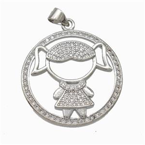 Copper Girl Kids Pendant Pave Zirconia Platinum Plated, approx 27mm [FN46074]