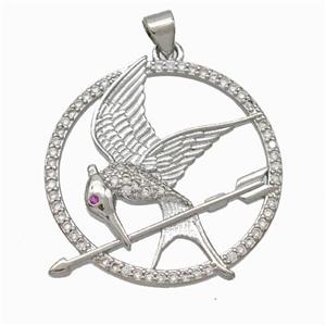Copper Birds Pendant Pave Zirconia Arrow Platinum Plated, approx 28mm [FN46076]