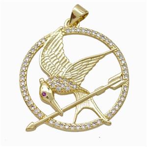 Copper Birds Pendant Pave Zirconia Arrow Gold Plated, approx 28mm [FN46077]
