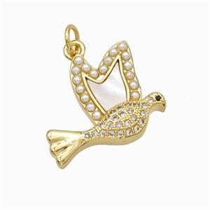 Copper Doves Pendant Micropave Zirconia Shell Resin Birds 18K Gold Plated, approx 17-20mm [FN46078]