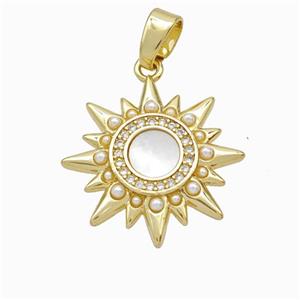 Copper Sun Pendant Micropave Zirconia Shell Resin 18K Gold Plated, approx 20mm [FN46081]