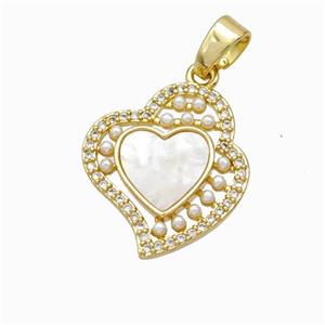Copper Heart Pendant Micropave Zirconia Shell Resin 18K Gold Plated, approx 18-20mm [FN46083]
