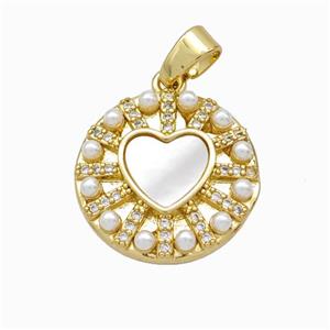 Copper Heart Pendant Micropave Zirconia Shell Resin 18K Gold Plated, approx 18mm [FN46084]