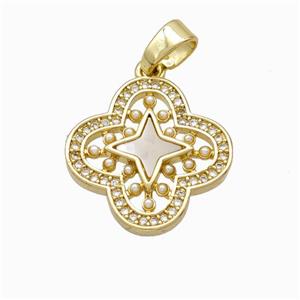 Copper Clover Pendant Micropave Zirconia Shell Resin Star 18K Gold Plated, approx 19mm [FN46085]