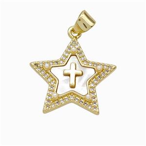 Copper Star Pendant Micropave Zirconia Shell Resin Cross 18K Gold Plated, approx 20mm [FN46086]