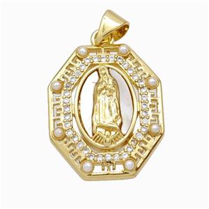 Jesus Charms Copper Pendant Pave Zirconia Shell Resin 18K Gold Plated, approx 18-22mm [FN46087]