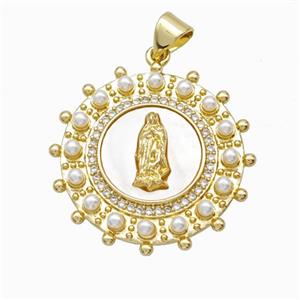 Jesus Charms Copper Pendant Pave Zirconia Shell Resin 18K Gold Plated, approx 25mm [FN46090]