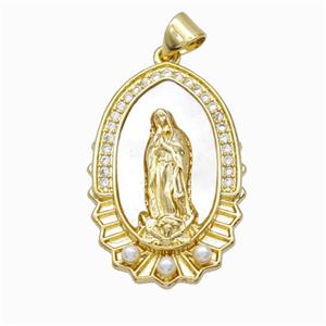 Jesus Charms Copper Pendant Pave Zirconia Shell Resin 18K Gold Plated, approx 18-27mm [FN46092]