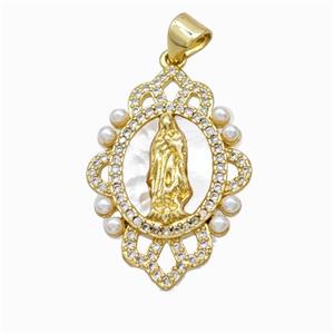 Jesus Charms Copper Pendant Pave Zirconia Shell Resin 18K Gold Plated, approx 18-27mm [FN46093]