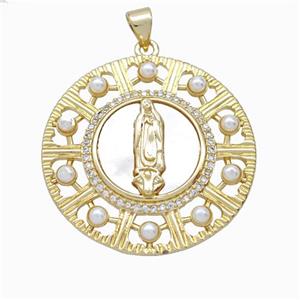 Jesus Charms Copper Pendant Pave Zirconia Shell Resin 18K Gold Plated, approx 31mm [FN46095]