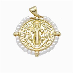 Jesus Charms Copper Pendant With Resin Wire Wrapped 18K Gold Plated, approx 25mm [FN46096]
