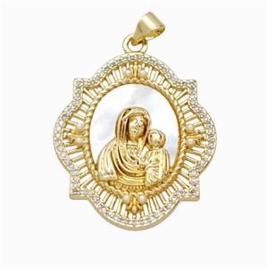 Copper Pendant Pave Zirconia Shell Resin Mother And Daughter 18K Gold Plated, approx 25-31mm [FN46101]