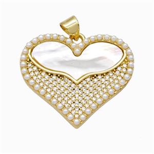 Copper Heart Pendant Pave Zirconia Shell Resin 18K Gold Plated, approx 24-28mm [FN46102]