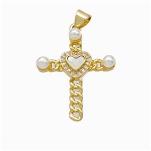 Copper Cross Pendant Pave Zirconia Shell Resin 18K Gold Plated, approx 20-25mm [FN46103]