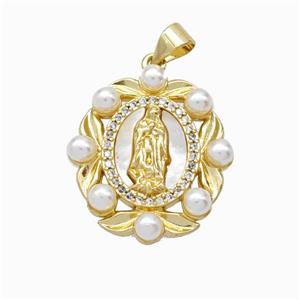Jesus Charms Copper Pendant Pave Zirconia Shell Resin 18K Gold Plated, approx 20-23mm [FN46107]