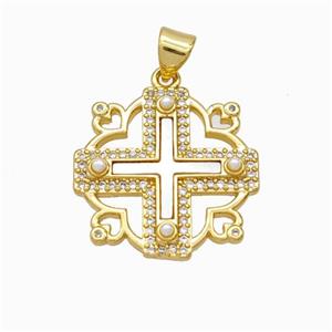 Copper Cross Pendant Pave Zirconia Shell Resin 18K Gold Plated, approx 20mm [FN46108]