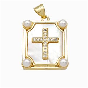 Copper Cross Pendant Pave Zirconia Shell Resin 18K Gold Plated, approx 18-20mm [FN46109]