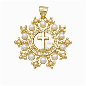 Copper Cross Pendant Pave Zirconia Shell Resin 18K Gold Plated, approx 25mm [FN46110]