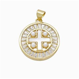 Copper Cross Pendant Pave Zirconia Shell Resin 18K Gold Plated, approx 21mm [FN46112]