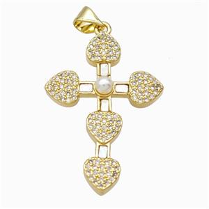 Copper Cross Pendant Pave Zirconia Shell Resin 18K Gold Plated, approx 23-33mm [FN46113]