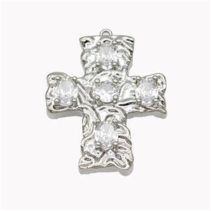 Copper Cross Pendant Pave Zirconia Platinum Plated, approx 32-40mm [FN46120]