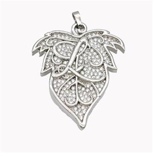 Copper Leaf Pendant Micropave Zirconia Platinum Plated, approx 33-38mm [FN46122]