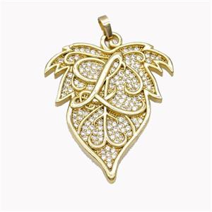 Copper Leaf Pendant Micropave Zirconia Gold Plated, approx 33-38mm [FN46123]