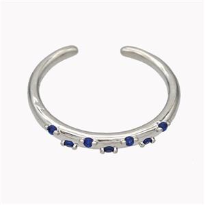 Copper Ring Micropave Blue Zirconia Platinum Plated, approx 18mm dia [FN46126]