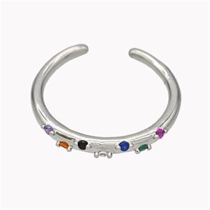 Copper Ring Micropave Zirconia Multicolor Platinum Plated, approx 18mm dia [FN46129]