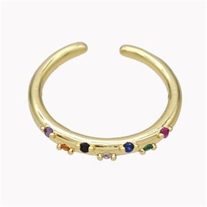 Copper Ring Micropave Zirconia Multicolor Gold Plated, approx 18mm dia [FN46136]