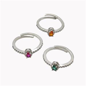 Copper Rings Micropave Zirconia Adjustable Platinum Plated Mixed, approx 5-7mm, 18mm dia [FN46148]