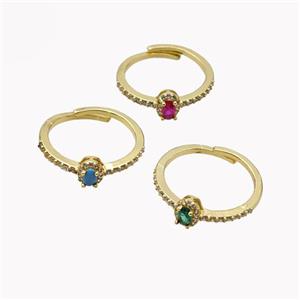 Copper Rings Micropave Zirconia Adjustable Gold Plated Mixed, approx 5-7mm, 18mm dia [FN46159]