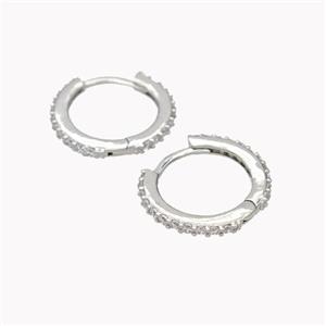 Copper Hoop Earrings Pave Zirconia Platinum Plated, approx 14mm [FN46162]