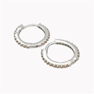 Copper Hoop Earrings Pave Zirconia Platinum Plated, approx 14mm [FN46164]