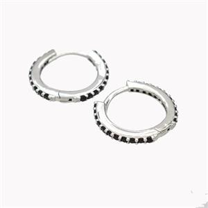 Copper Hoop Earrings Pave Zirconia Platinum Plated, approx 14mm [FN46165]